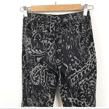 Free People Just Float On Printed Flare Jeans Black Paisley Discharge Sz 24