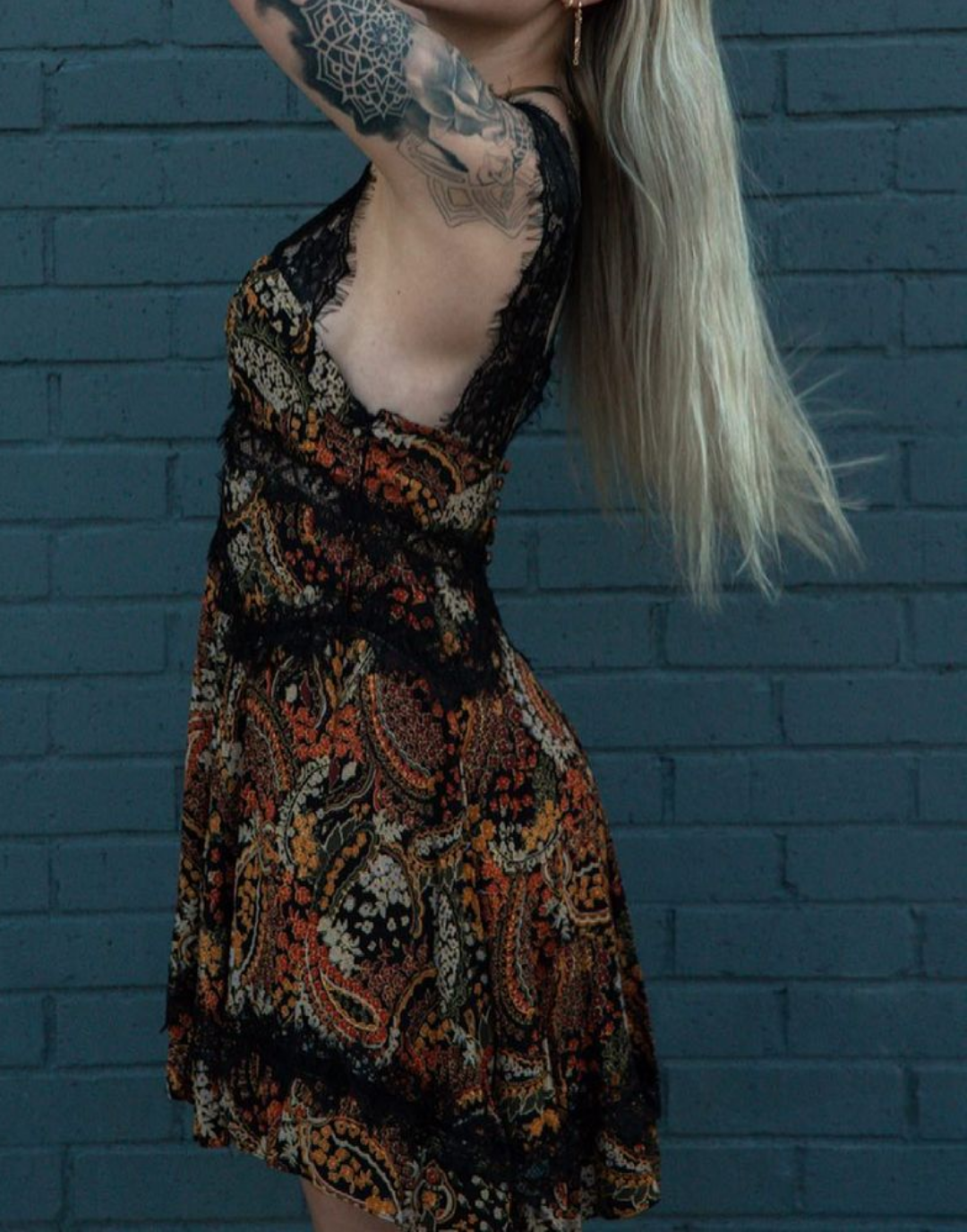 Urban Outfitters Tiffany Plunging Lace Trim Mini Dress In Black Multi - Medium