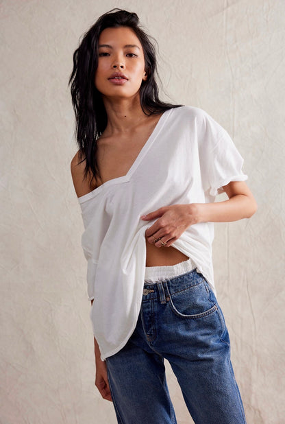 Free People Nina V-Neck Tee in Ivory - Medium