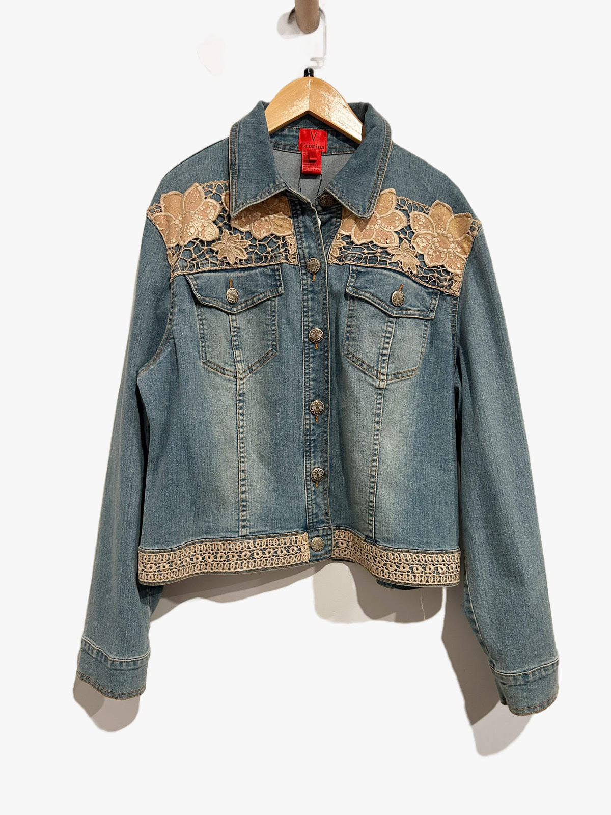 V Cristina Y2K Floral Detail Denim Jacket - Large