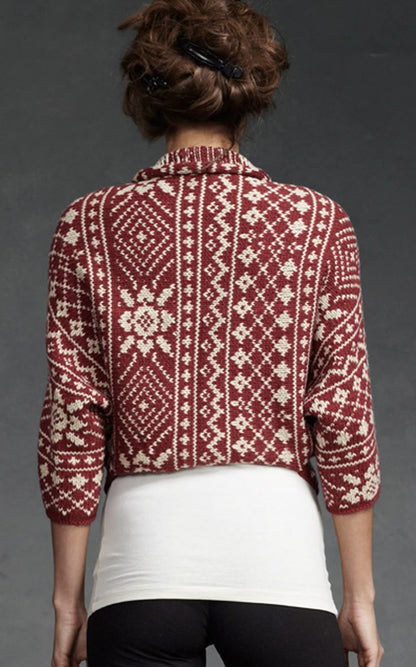 Cabi Fair Isle Shrug Cardigan in Maroon - Small