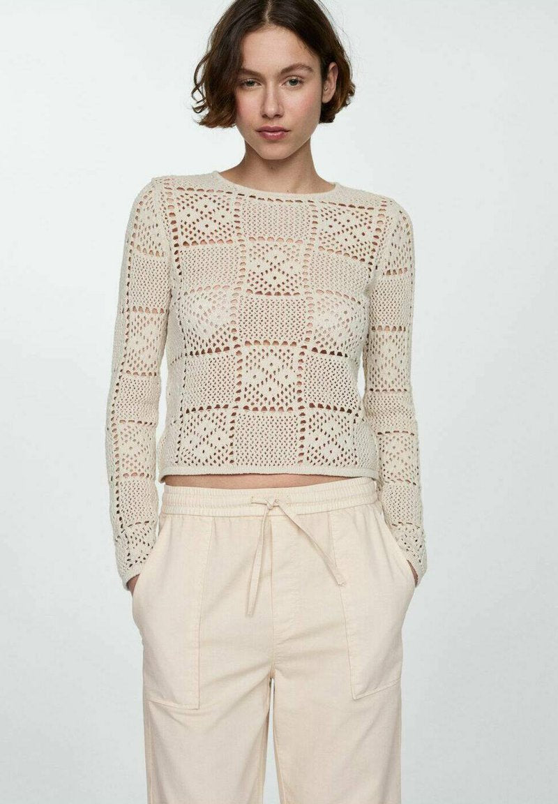 MNG Cream Openwork Detail Crochet Sweater - Small