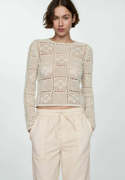 MNG Cream Openwork Detail Crochet Sweater - Small