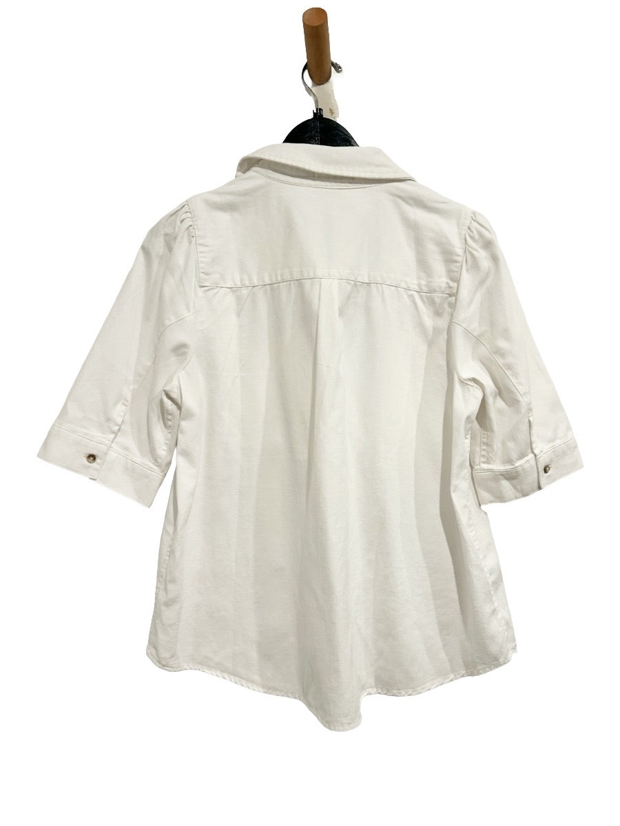 Democracy NWT White Short Sleeve Denim Button Down Shirt - Medium