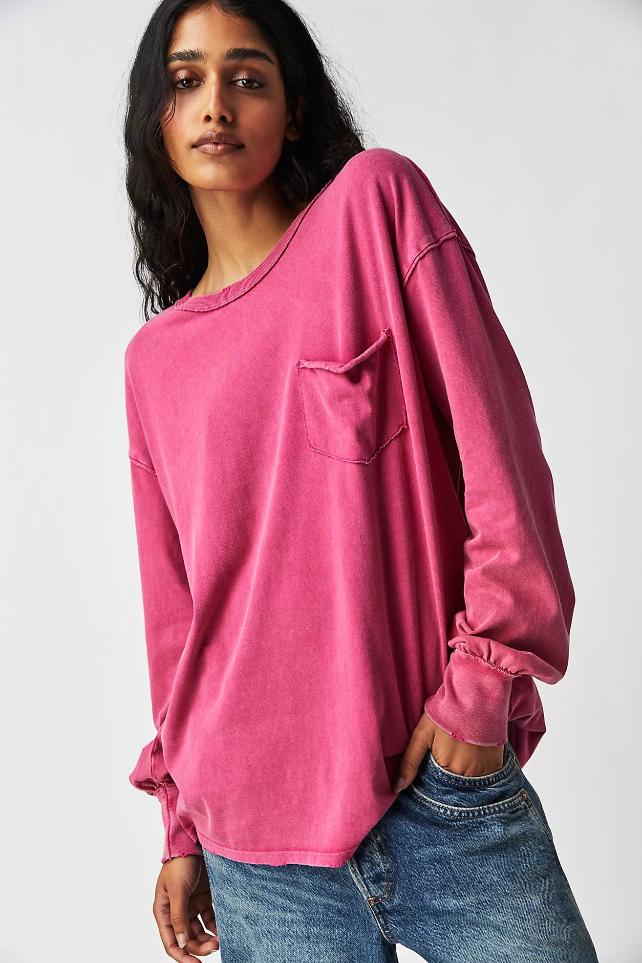 Free People Fade Into You Pink Pocket LS Tee - XS
