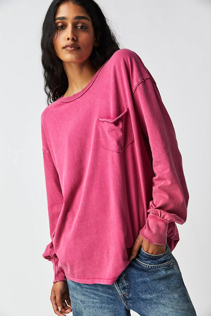 Free People Fade Into You Pink Pocket LS Tee - XS