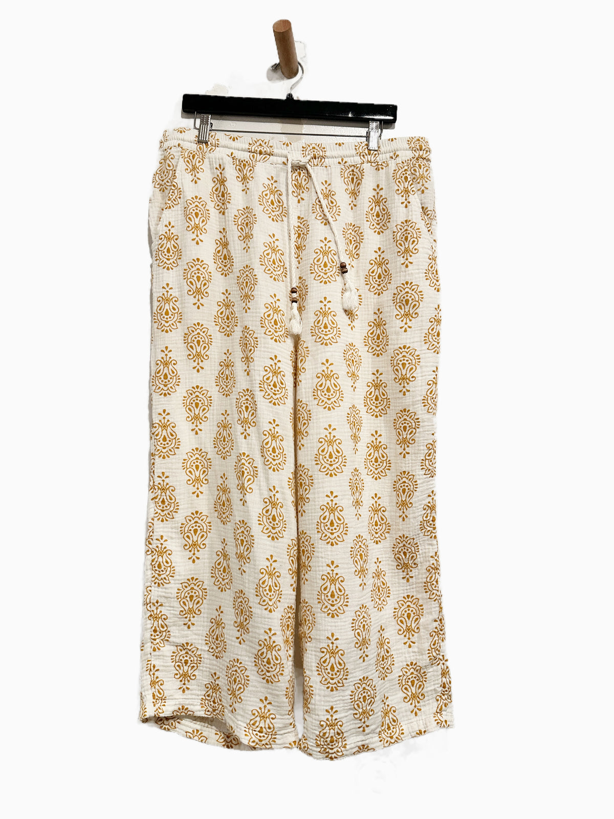 Soft Surroundings White and Gold Printed Muslin Cotton Pants - Large