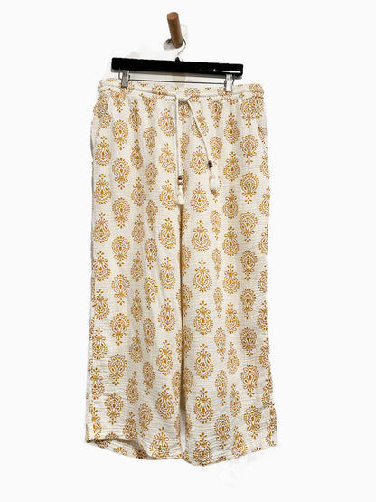 Soft Surroundings White and Gold Printed Muslin Cotton Pants - Large