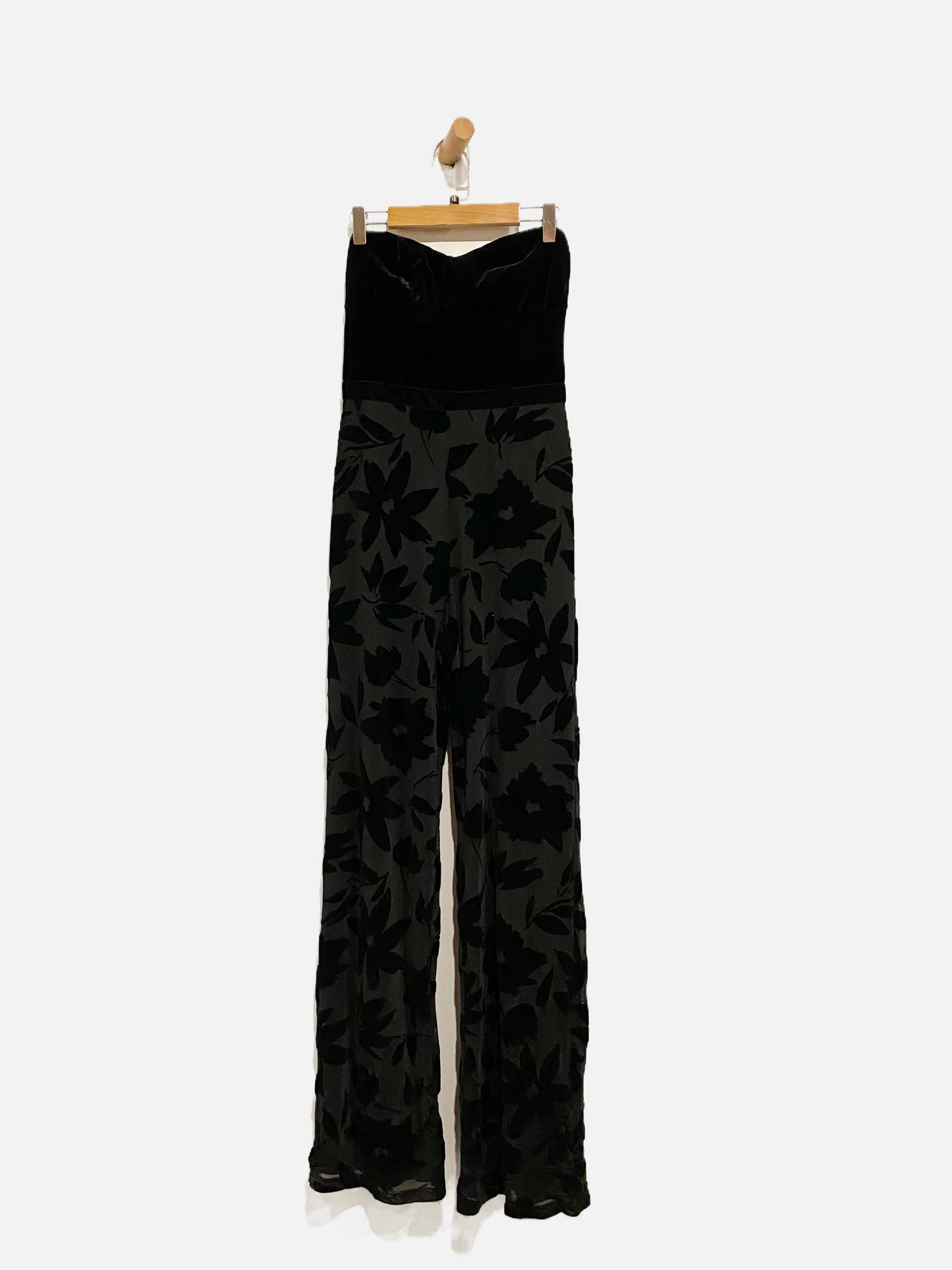 Lulus Black Velvet Floral Jumpsuit - XS