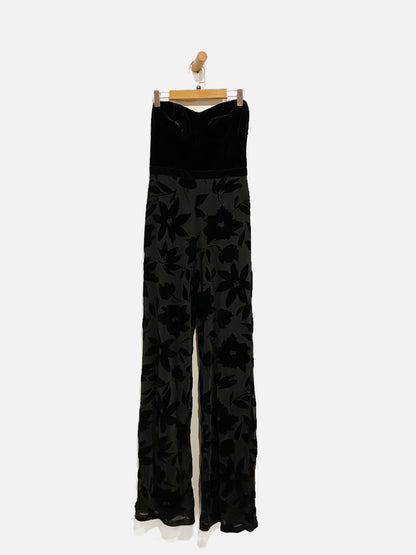 Lulus Black Velvet Floral Jumpsuit - XS