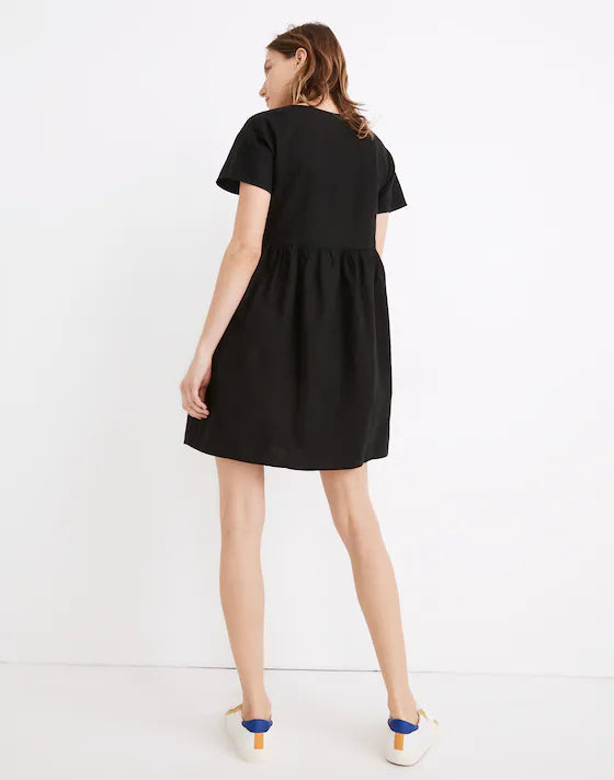 Madewell Linen-Blend Alexandra Button-Front Mini Dress in True Black - Small