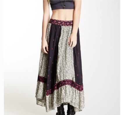 Free People Navy and White Maxi Skirt - Small