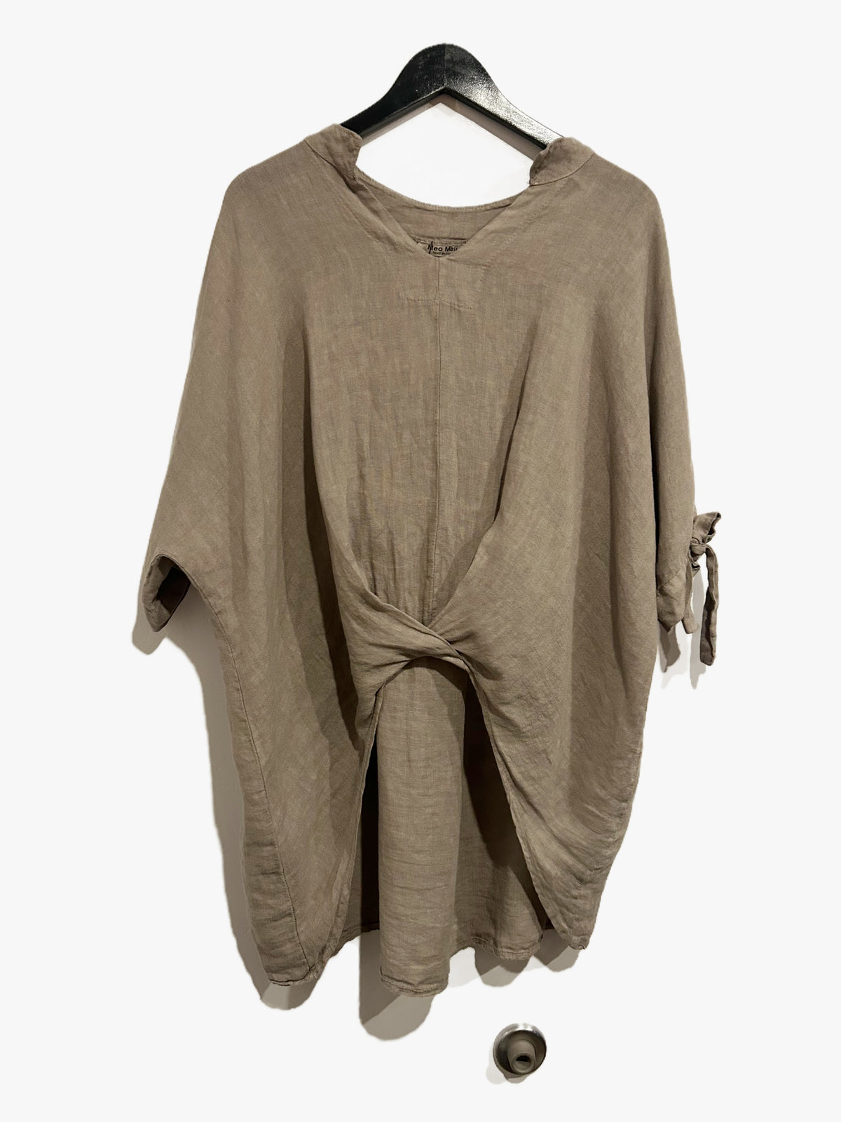 Meo Meli Gray Twist Front Linen Tunic Top - Large