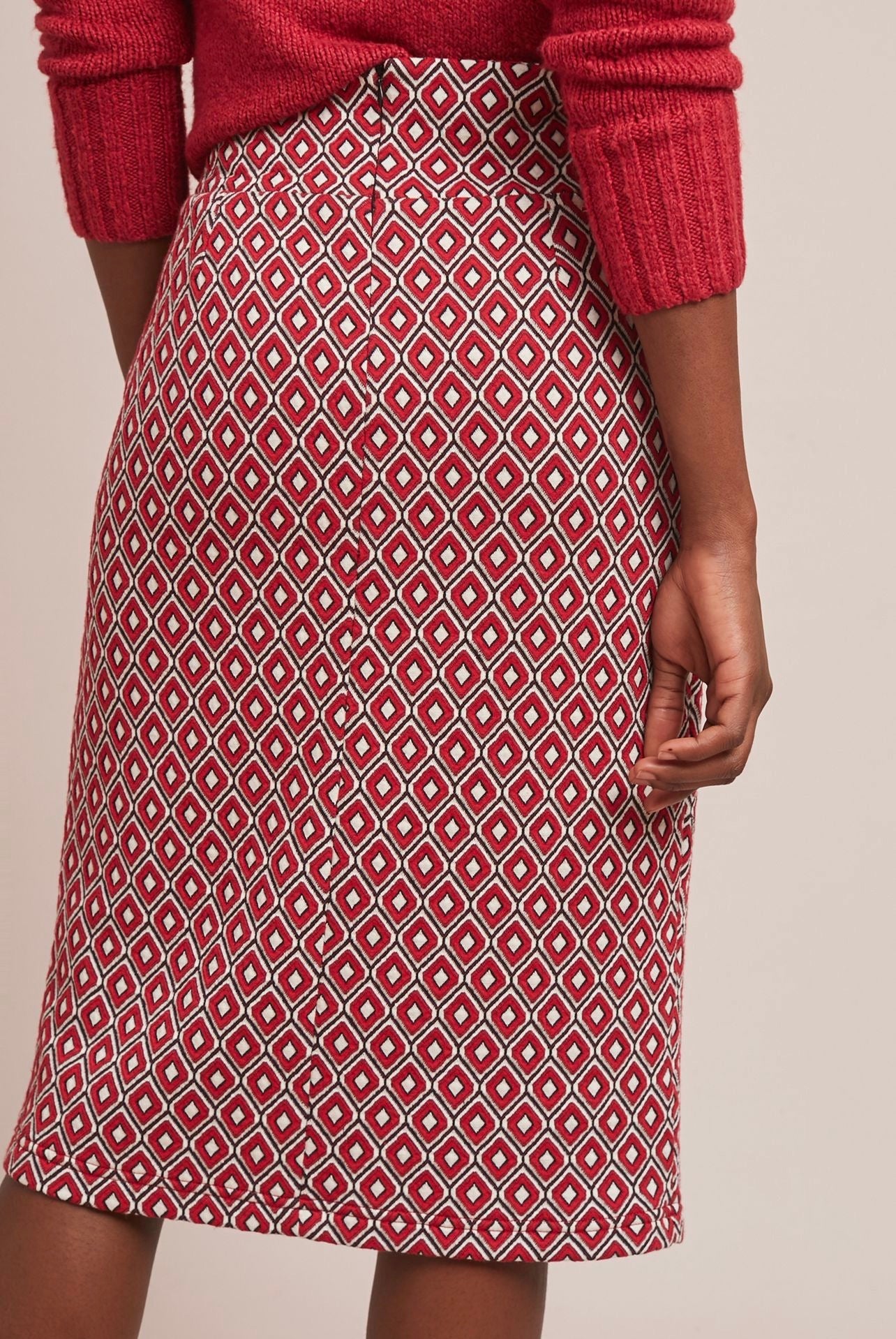 Anthropologie Maeve Wiles Red Pattern Pencil Skirt - Small