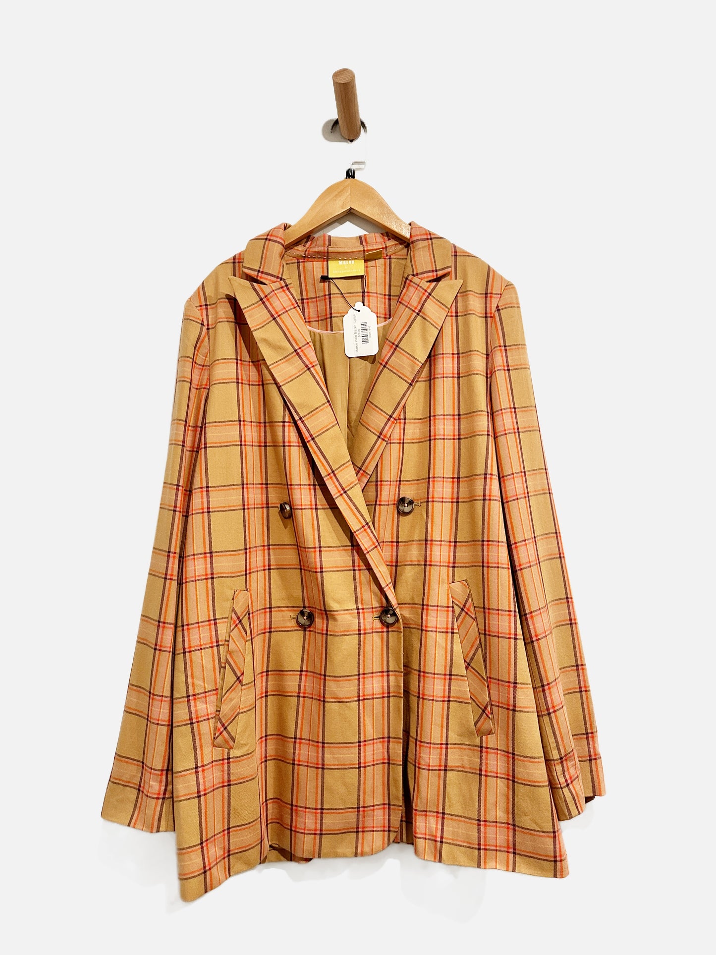 Anthropologie Maeve Orange Plaid Oversized Blazer - Large