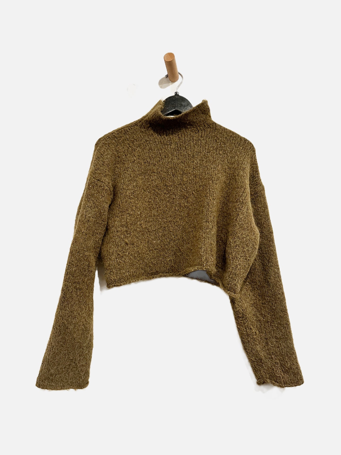 Zara Green Cropped Mock Neck Sweater - Medium