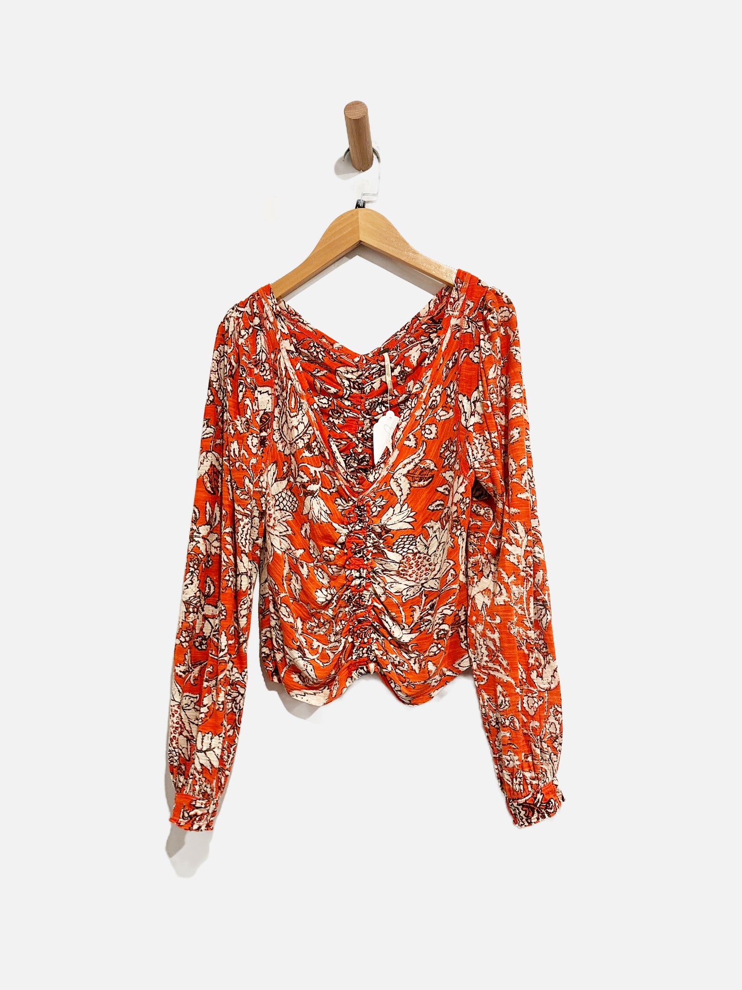 Free People Say the Word Ruched Floral V-Neck - XS