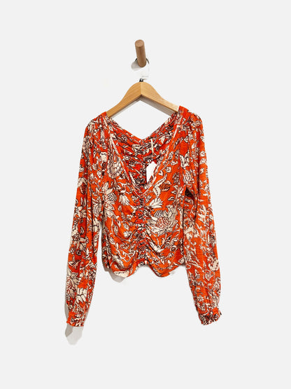 Free People Say the Word Ruched Floral V-Neck - XS