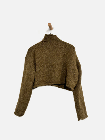 Zara Green Cropped Mock Neck Sweater - Medium