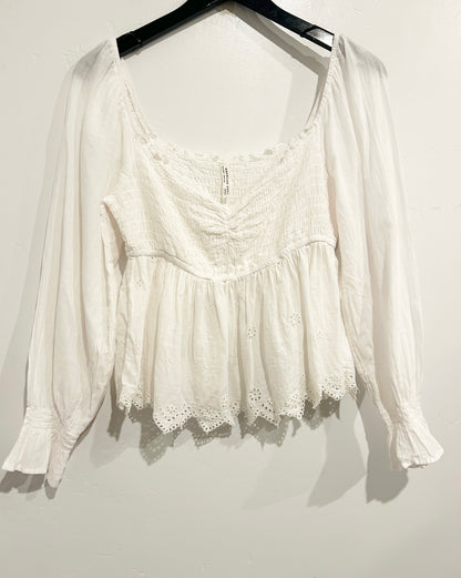American Eagle White Eyelet LS Blouse - Medium