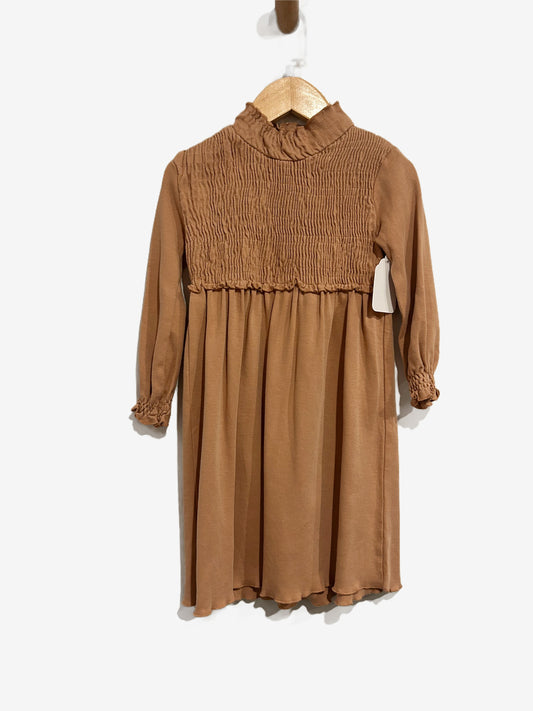 Tan Ruched Long Sleeve Dress - 2T