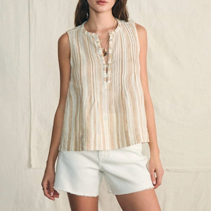 Faherty Cream Stripe Tank Top - Medium