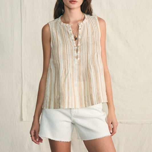 Faherty Cream Stripe Tank Top - Medium