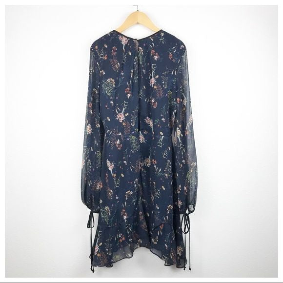 Barneys New York Floral Chiffon Dress in Navy Size Medium