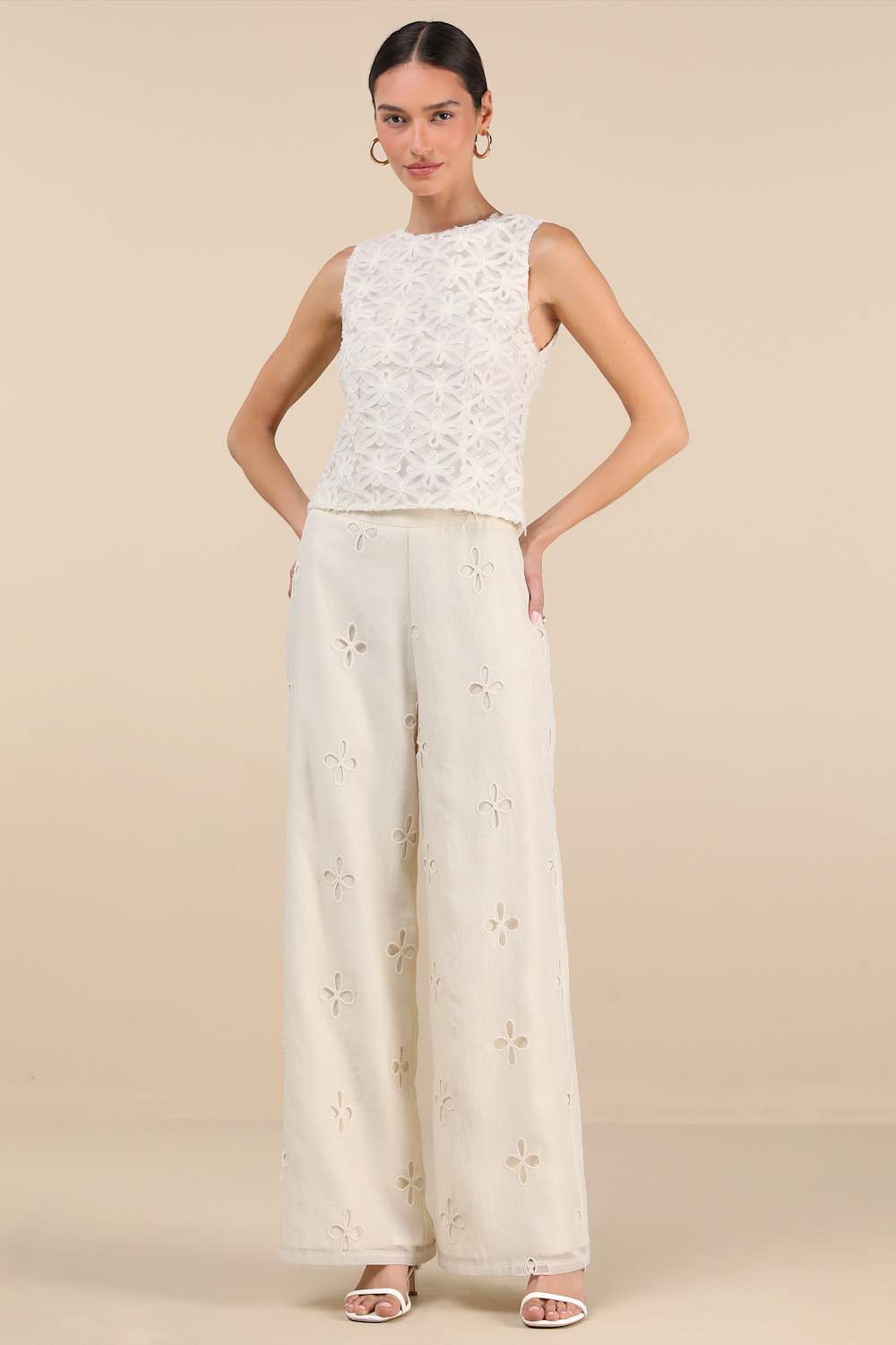 Lulus Charissa Ivory Textured Sleeveless Crew Neck Top - XS
