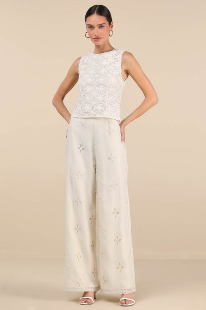 Lulus Charissa Ivory Textured Sleeveless Crew Neck Top - XS