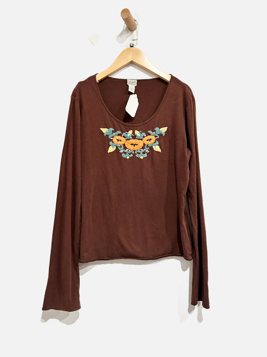 Lucky Brand Vintage Brown Embroidered LS - Large