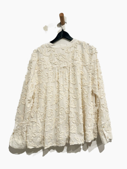 Anthropologie The Whitney Embroidered Trapeze Button Down in Ivory - XL