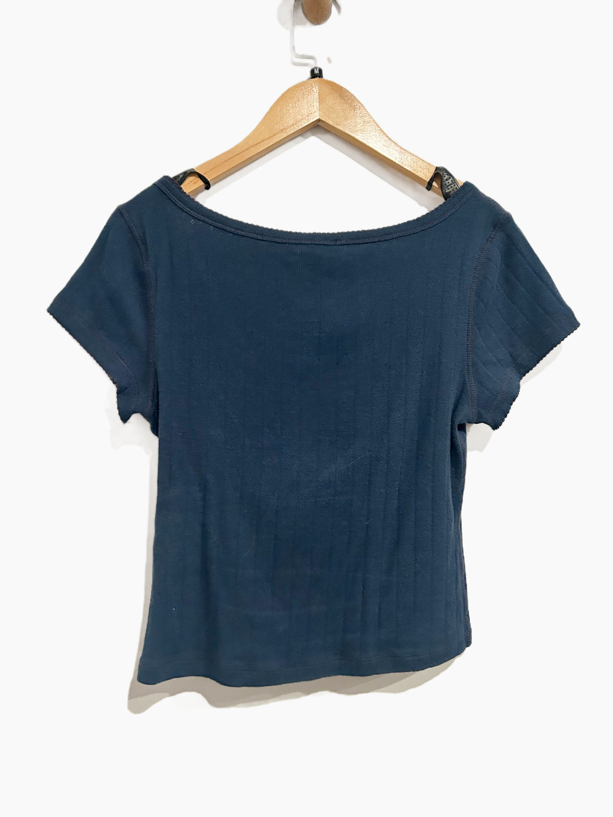 Free People End Game Pointelle Baby Tee in Blue - Medium
