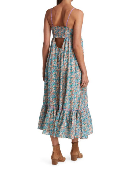 Free People Molly Jo Blue Floral Midi Dress - XS