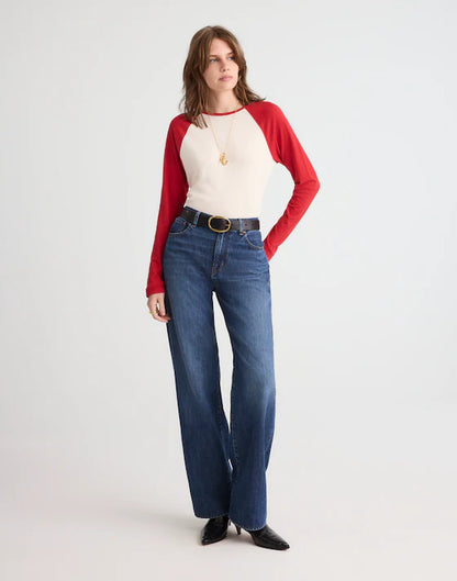 Madewell Baseball Long-Sleeve Tee in Vintage Jersey Crimson And Antique White - XS