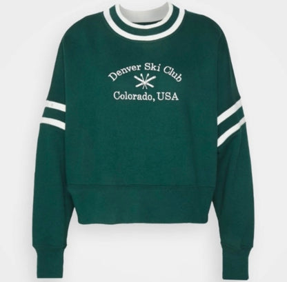 Abercrombie And Fitch Green Ski Club Crop Sweatshirt - Medium