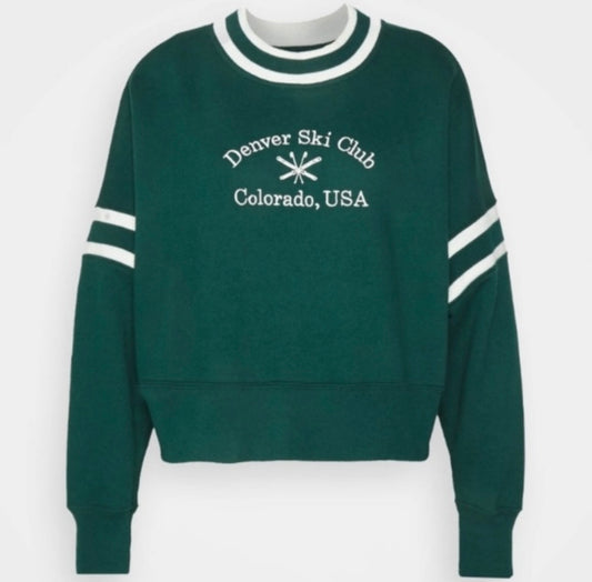 Abercrombie And Fitch Green Ski Club Crop Sweatshirt - Medium