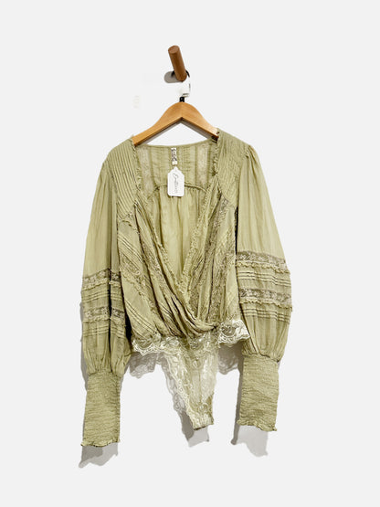 Free People Eloise Green Ruffle Body Suit-Small