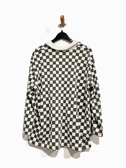 Ascot and Hart White and Black Checkered LS Polo - Medium