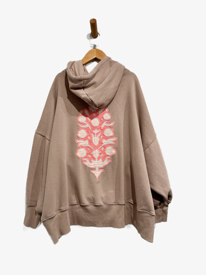 Free People Movement Sprint To The Finish Logo Hoodie in Oyster/Sunset - Small