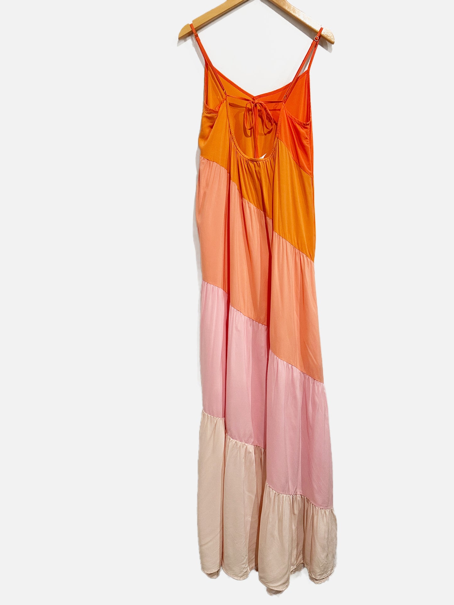 L Space Pink/Orange Tiered Midi Dress - Small