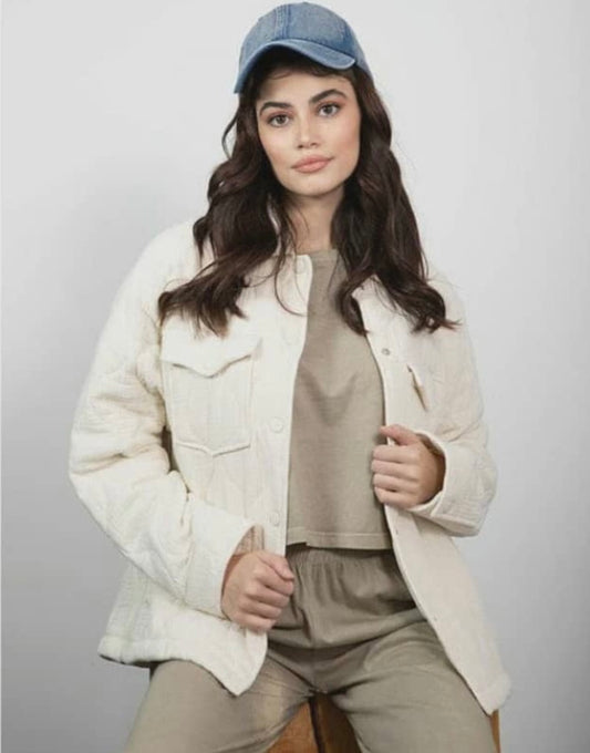 RD Style White Trucker Quilted Jacket - Small