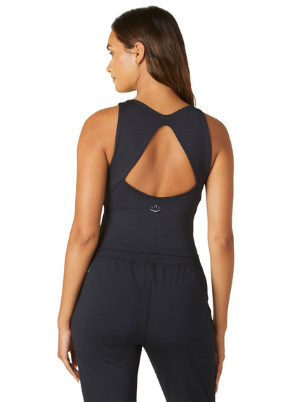 Beyond Yoga Heather Rib Fresh Cut Cropped Tank in Black