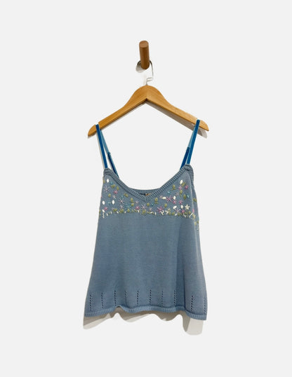 Easel Y2K Blue Embroidered Tank - Large