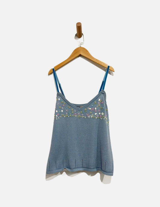 Easel Y2K Blue Embroidered Tank - Large