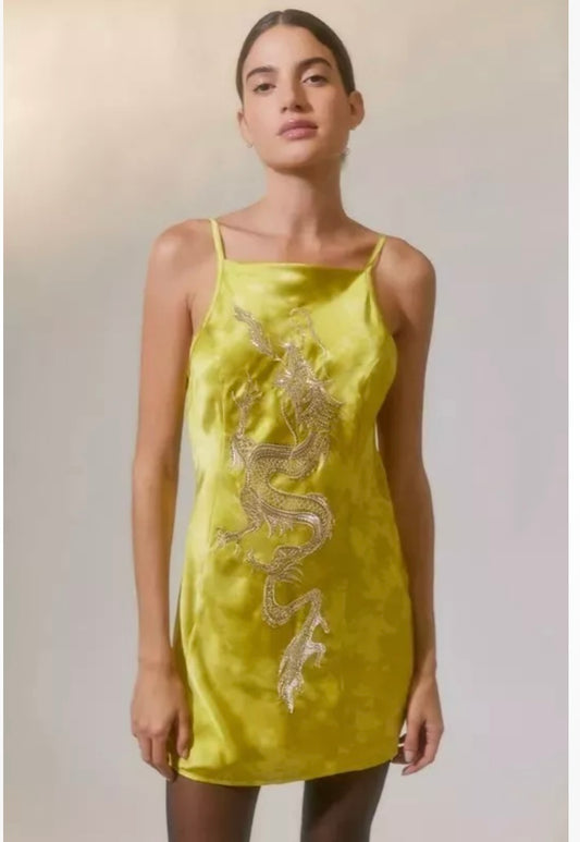 Urban Outfitters Yellow Dragon Mini Dress - Small