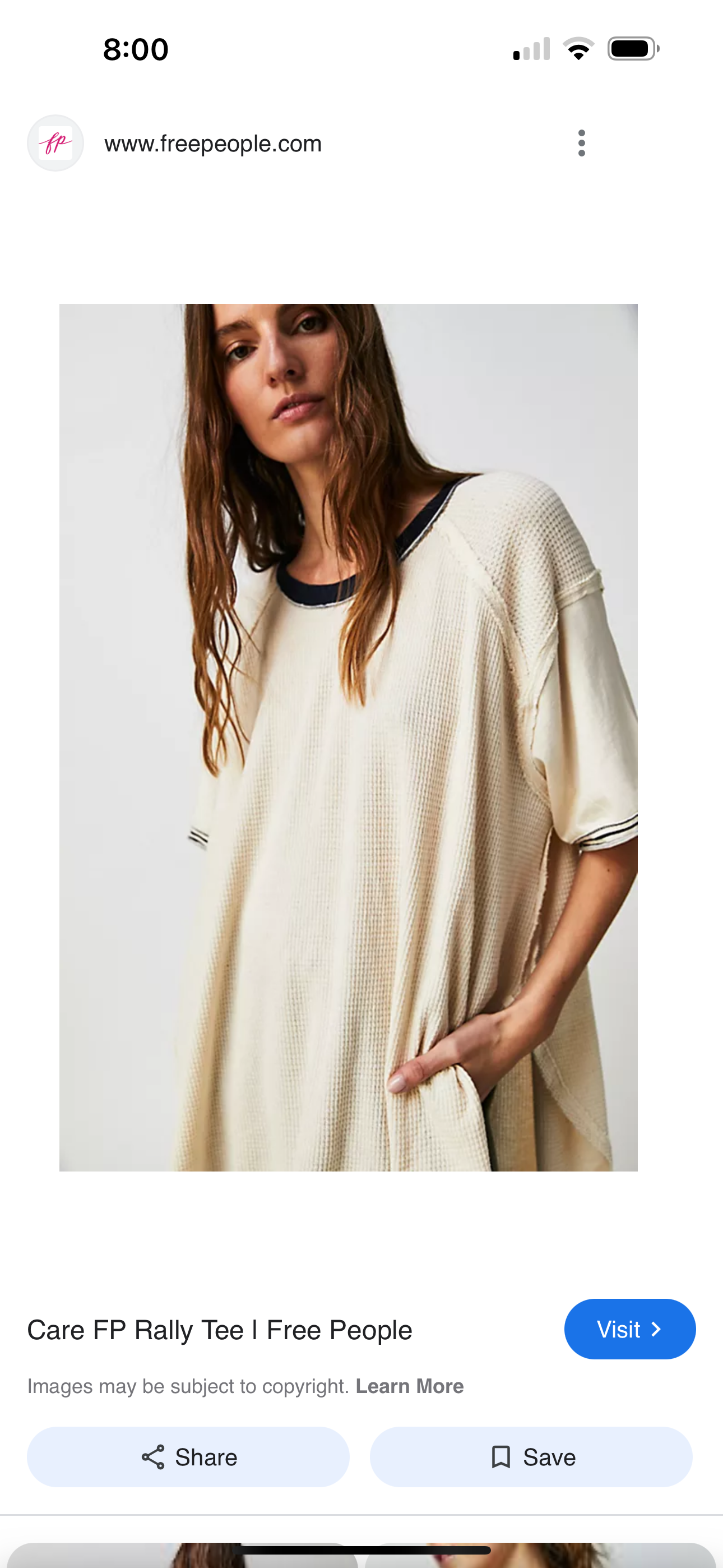 Free People White Waffle Knit SS Top - M/L