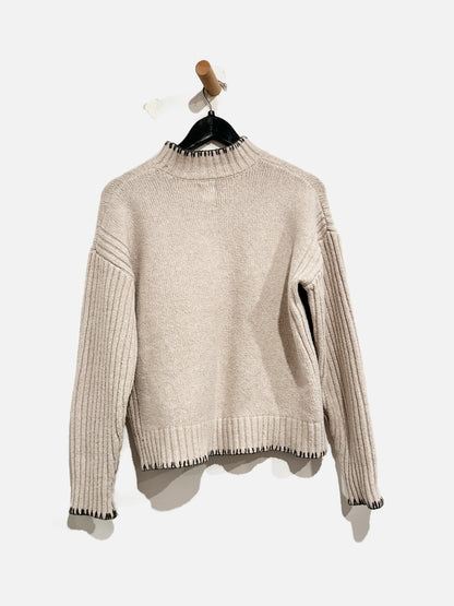 Joie Tan w/gray Stitching Sweater -Small