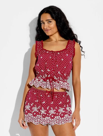 NWT Wild Fable Red and White Eyelet Tank - XS