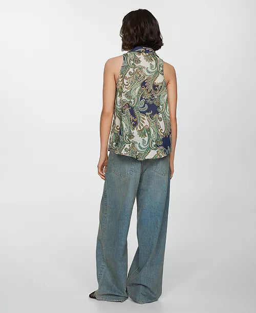 MNG Green Paisley Sleeveless Button Down - 6